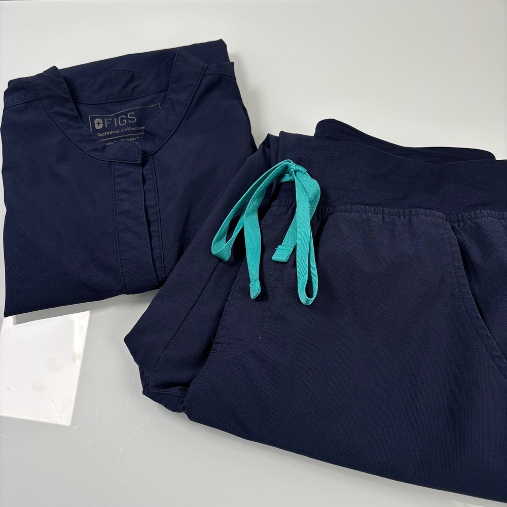 FIGS Women Small Navy Scrub Set Rafaela Top/Zamora Lined Jogger Pants
